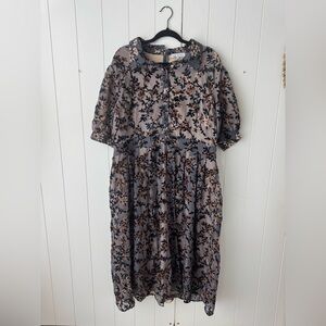 Ivy City Co. Women's 1X Black Delaney Floral Dress Boho Cottagecore Prairie Midi